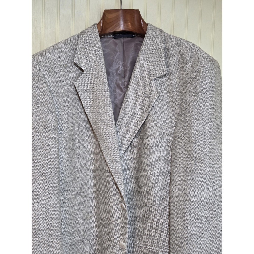 Haspel Blazer Sport Coat Mens 44L Gray‎ Tweed Herringbone Silk Two Button Jacket